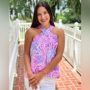 Lilly Pulitzer NWT Rori Halter Top Raz Berry Sea You Soon Size XS